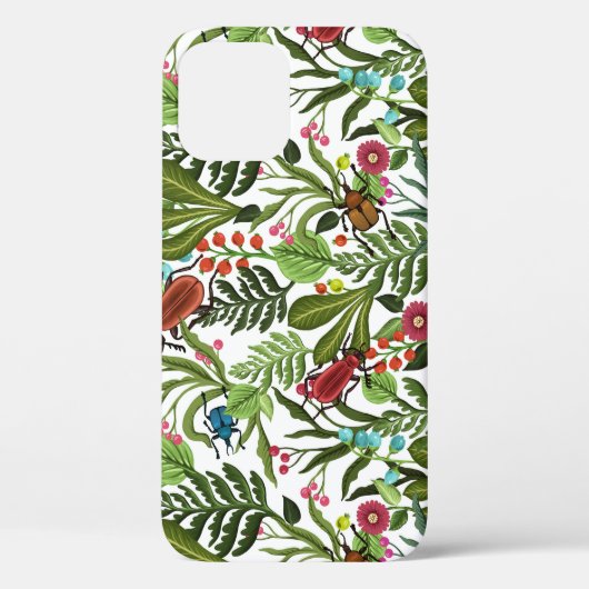 装飾植物と昆虫:シームレスなデザイン。 Case-Mate iPhoneケース (裏面)