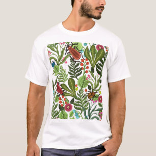 装飾植物と昆虫:シームレスなデザイン。 Tシャツ