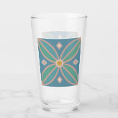 装飾模様かわいらしティール（緑がかった色）とピン タンブラーグラス (裏面)