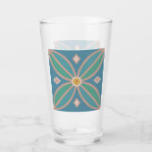 装飾模様かわいらしティール（緑がかった色）とピン タンブラーグラス (正面)