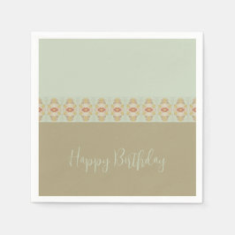 装飾模様アクセントティール（緑がかった色）及び茶 スタンダードカクテルナプキン