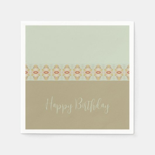 装飾模様アクセントティール（緑がかった色）及び茶 スタンダードカクテルナプキン (正面)