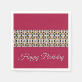 装飾模様入りバーガンディー スタンダードカクテルナプキン