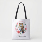 装飾水彩フクロウバラ トートバッグ (正面)