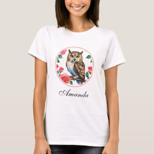 装飾水彩フクロウバラ Tシャツ