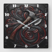 装飾消防士斧 スクエア壁時計 (正面)