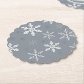 装飾灰色の雪の結晶パターンクリスマス ペーパーコースター (アングル)