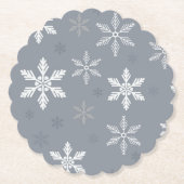 装飾灰色の雪の結晶パターンクリスマス ペーパーコースター (正面)