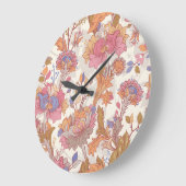 装飾牡丹：カラフル花柄。 ラージ壁時計 (傾斜)