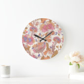 装飾牡丹：カラフル花柄。 ラージ壁時計 (ホーム)
