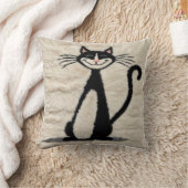 装飾猫の白黒キリム枕 クッション (ブランケット)