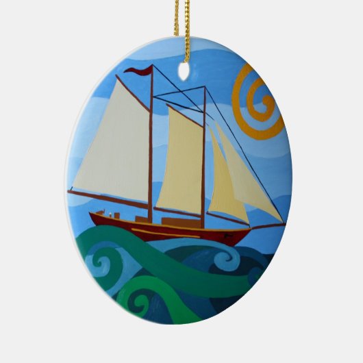 装飾用のスクーナー船 セラミックオーナメント (右)