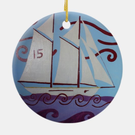 装飾用のスクーナー船 セラミックオーナメント (裏面)