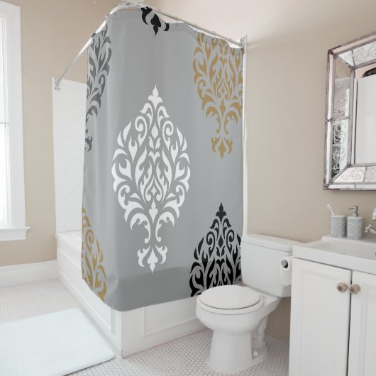 装飾用のダマスク織の芸術Iの白黒の灰色の金ゴールド シャワーカーテン (インサイチュ)