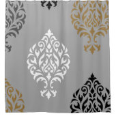 装飾用のダマスク織の芸術Iの白黒の灰色の金ゴールド シャワーカーテン (正面)