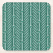 装飾用のティール(緑がかった色)パターン スクエアペーパーコースター (正面)