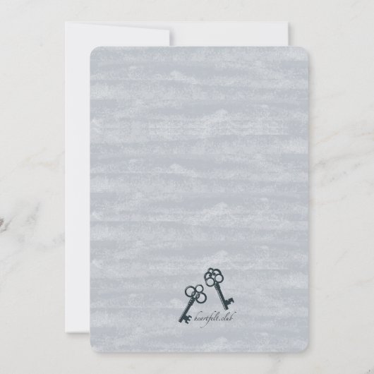 装飾用のハートおよび鍵の引っ越し祝いパーティーのパーティーInv 招待状 (裏面)