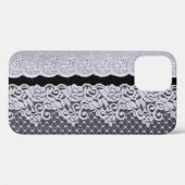 装飾用の白いレース、孤立した黒の背景。 Case-Mate iPhoneケース (裏面 (横))