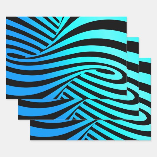 装飾用らせん状、抽象芸術ラインアート青黒 ラッピングペーパーシート (セット)