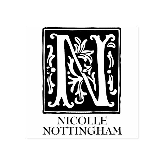 装飾用アルファベット文字N モノグラムの ラバースタンプ (インプリント)