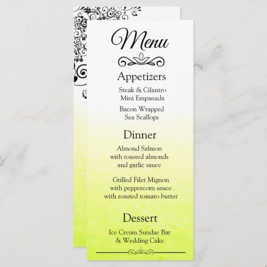 装飾用エレガントイエローフェ結婚ードのメニューカード メニュー (正面/裏面)