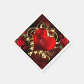 装飾用エレガントフローラハート黒レッド金ゴールド スタンダードカクテルナプキン (角)