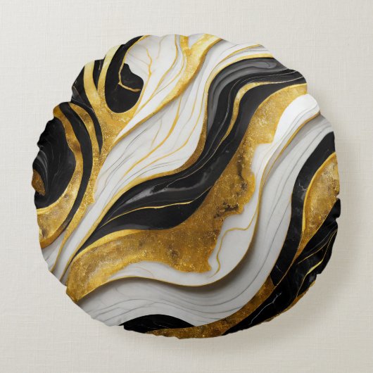 装飾用エレガントマルブレッド黒金ゴールド枕 ラウンドクッション (正面)