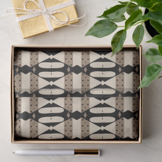 装飾用エレガント黒とベージュの幾何学的パターン 薄葉紙 (ギフト)