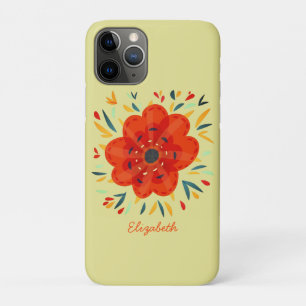 装飾用オレンジ花抽象芸術植物名 iPhone 11 PROケース