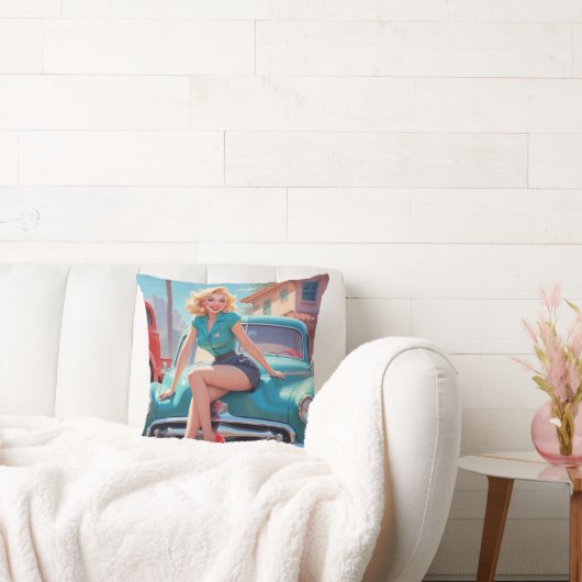 装飾用クッションとヴィンテージピンアップ女の子 クッション (ソファ)