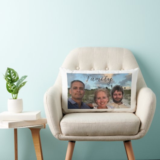 装飾用クッションと写真と家族の文字 ランバークッション (椅子)