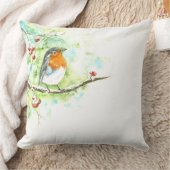 装飾用クッションと水彩ロビン クッション (ブランケット)