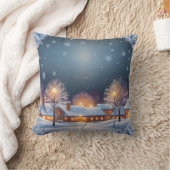 装飾用クッションの暖かい夜雪 クッション (ブランケット)