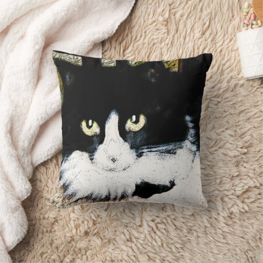装飾用クッションの白黒猫16X16 クッション (ブランケット)