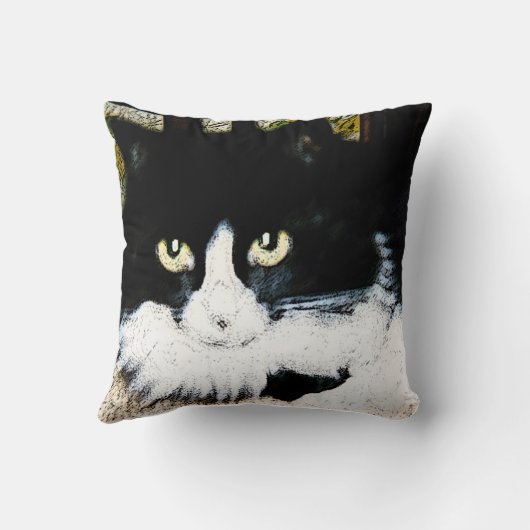装飾用クッションの白黒猫16X16 クッション (裏面)