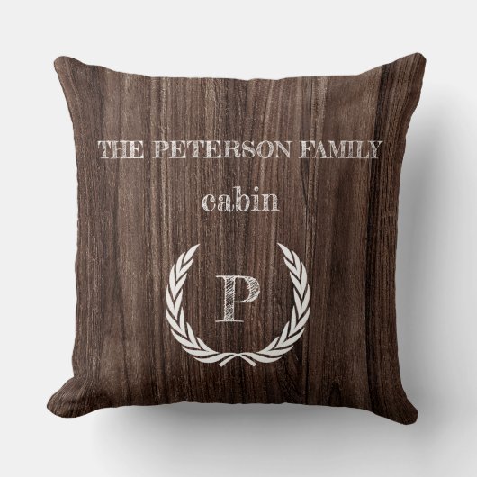 装飾用クッションウッドキャビンモノグラムパーソナライズされた クッション (正面)