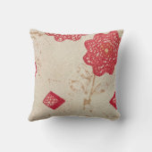 装飾用クッションオールドクリームキルトタターレッド花 クッション (裏面)