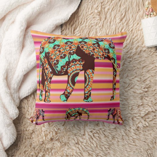 装飾用クッションカラフルエレファントアフリストライプカ クッション (ブランケット)