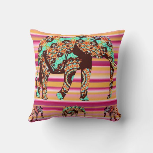 装飾用クッションカラフルエレファントアフリストライプカ クッション (裏面)