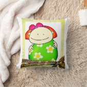 装飾用クッションガールグリーンイエローフラワー クッション (ブランケット)