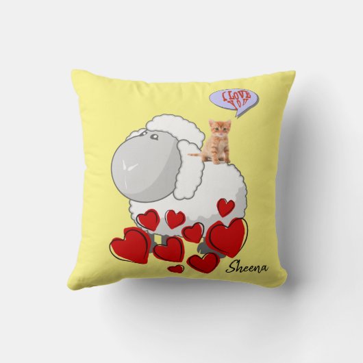 装飾用クッションシープキットン赤いハートイエロー クッション (裏面)