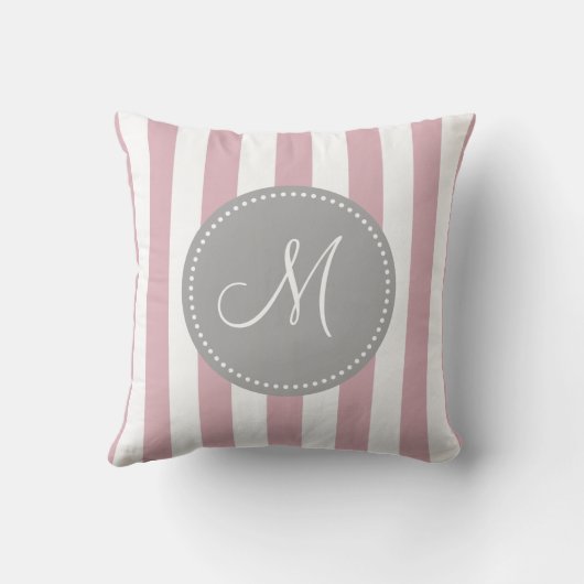装飾用クッションストライプのピンクホワイトグレーモノグラム クッション (裏面)