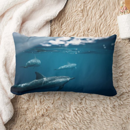 装飾用クッションスプリット・ショット写真ドルフィンズ水中 ランバークッション (ブランケット)