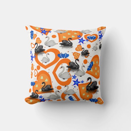 装飾用クッションスワンオレンジハートブルースターズ クッション (正面)