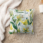 装飾用クッションズホワイトリリーイエローバタフライ クッション (ブランケット)