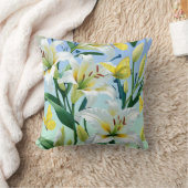 装飾用クッションズホワイトリリーイエローバタフライ クッション (ブランケット)