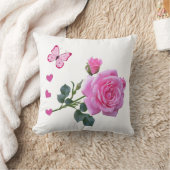 装飾用クッションピンクローズフローラ蝶ハート クッション (ブランケット)