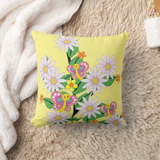 装飾用クッションフローラバタフライイエロー クッション (ブランケット)