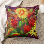 装飾用クッションフローラ抽象芸術レッドイエローダリア クッション (ブランケット)