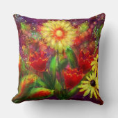 装飾用クッションフローラ抽象芸術レッドイエローダリア クッション (正面)